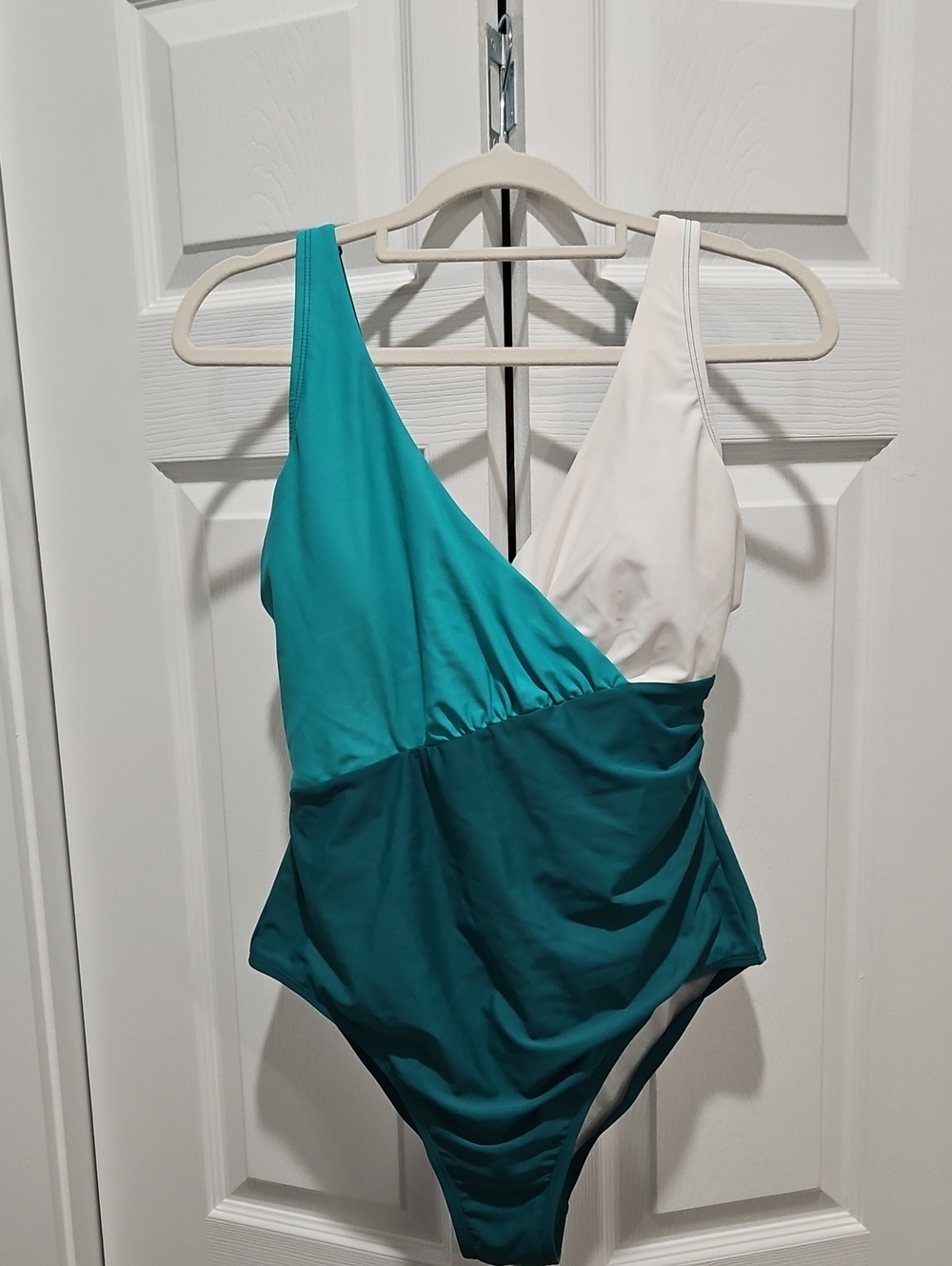 Shade & Shore Teal and White Colorblock One-Piece Swimsuit